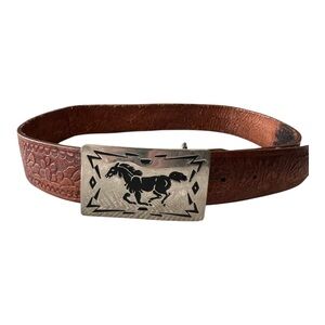 Brown Leather Belt with Horse Buckle